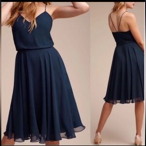 Jenny Yoo Collection BHLDN Sienna Chiffon Cocktail Midi Dress Navy Size 0